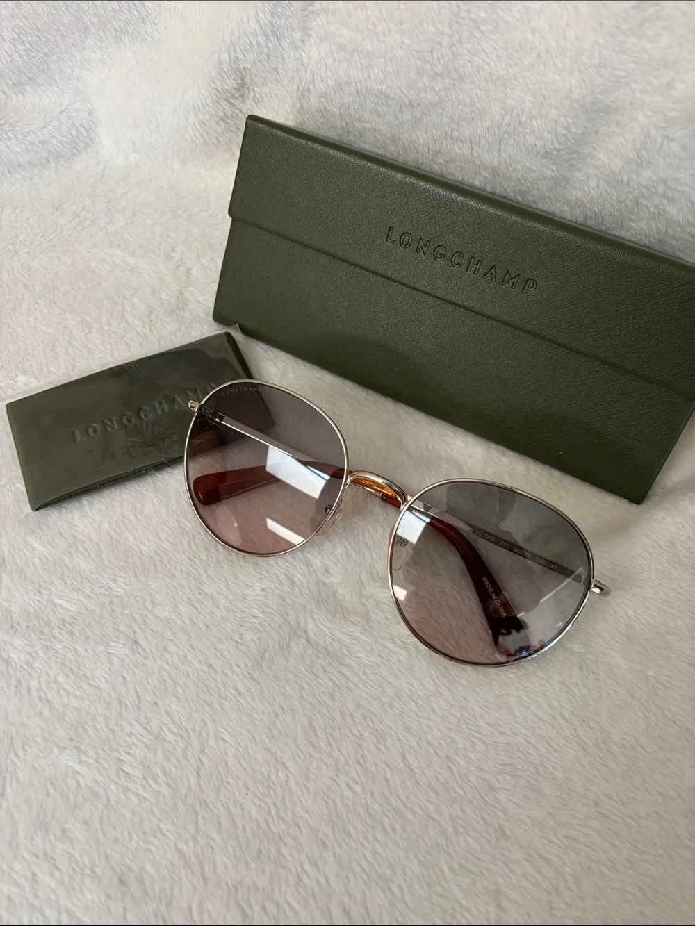 Longchamp Gold Frame Sunglasses with Brown Gradient Lenses